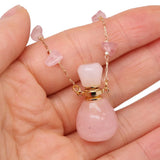 Pink Quartz Perfume Bottle Necklace with Steel Chain