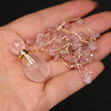 Pink Quartz Perfume Bottle Necklace with Steel Chain