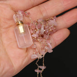 Pink Quartz Perfume Bottle Necklace with Steel Chain