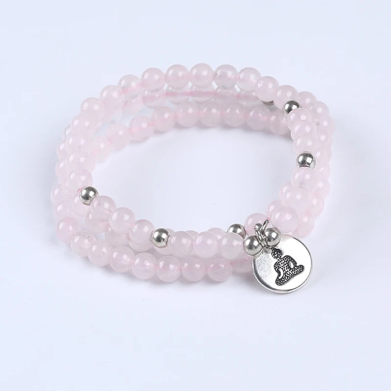 Natural Pink Quartz Stone Bracelets Beaded Yoga Bracelets