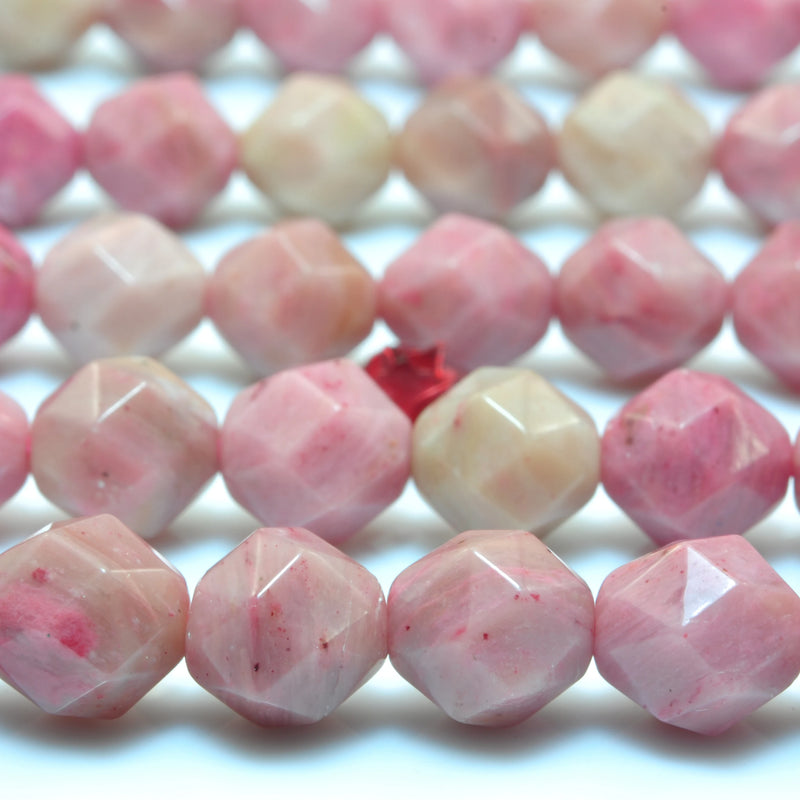 Pink Rhodonite Diamond Faceted Round Loose Beads Gemstone Bracelet Necklace