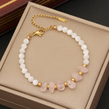 Pink Rose Quartz Bracelet Stainless Steel Adjustable Yoga Energy Crystal Jewelry