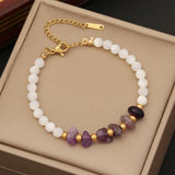 Pink Rose Quartz Bracelet Stainless Steel Adjustable Yoga Energy Crystal Jewelry