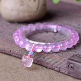 Rose Quartz Crystal Cat Pendant Bracelet 8mm Beads Love AAAAA