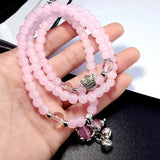 Rose Quartz Gourd Pendant Bracelet Necklace Set
