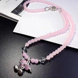 Rose Quartz Gourd Pendant Bracelet Necklace Set