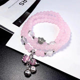 Rose Quartz Gourd Pendant Bracelet Necklace Set