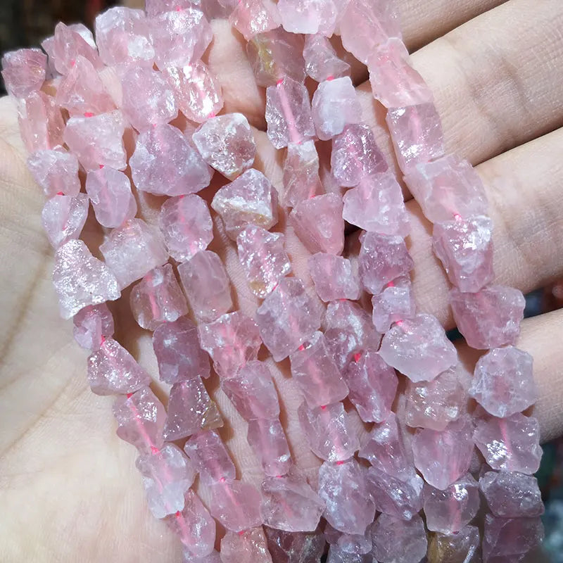 Natural Pink Rose Quartz Rough Stone Beads for Jewelry Making
