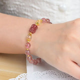 Pink Strawber Crystal Stone Beaded Bracelet Women Charm DIY Gift
