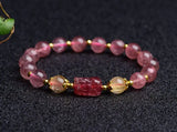 Pink Strawber Crystal Stone Beaded Bracelet Women Charm DIY Gift