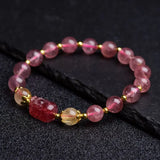 Pink Strawber Crystal Stone Beaded Bracelet Women Charm DIY Gift