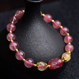 Pink Strawber Crystal Stone Beaded Bracelet Women Charm DIY Gift