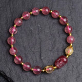 Pink Strawber Crystal Stone Beaded Bracelet Women Charm DIY Gift
