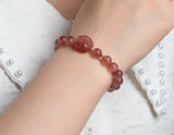 Pink Strawber Crystal Stone Beaded Bracelet with Cat Paw Charm