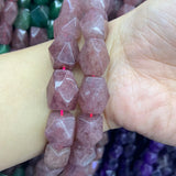 Pink Strawberry Quartz Beads 15'' Faceted Irregular DIY Loose Beads