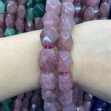 Faceted Pink Strawberry Quartz Beads 15'' DIY Loose Stone Beads
