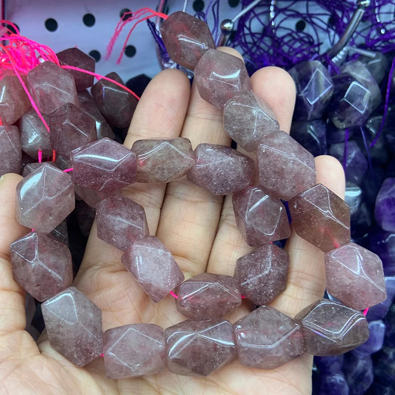 Faceted Pink Strawberry Quartz Beads 15'' DIY Loose Stone Beads