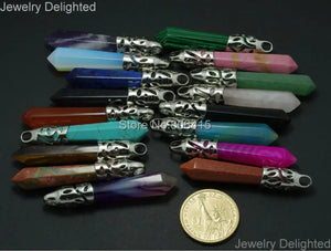 Pink Stripe Agate Hexagonal Point Pendant Necklace Earrings Set
