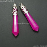 Pink Stripe Agate Hexagonal Point Pendant Necklace Earrings Set