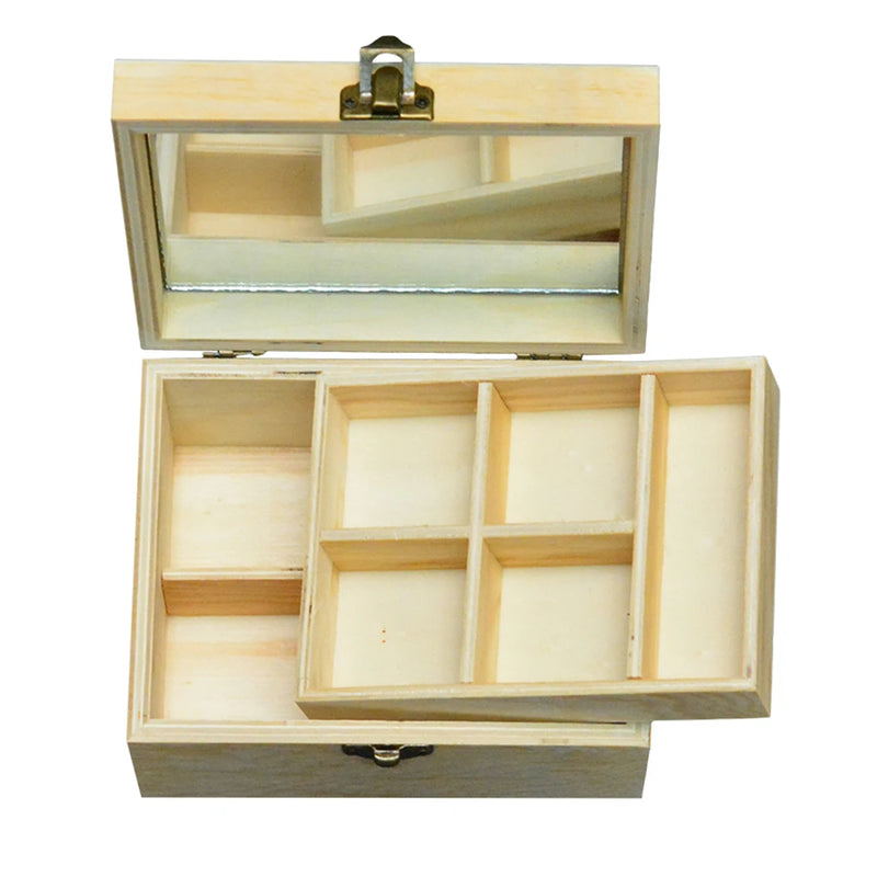 Natural Wood Jewelry Box with Mirror Tray