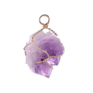 Natural Purple Stone Pendant Pendulum Wire Wrap Crystal Healing
