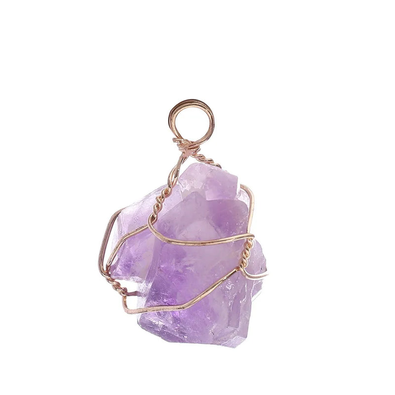 Natural Purple Stone Pendant Pendulum Wire Wrap Crystal Healing