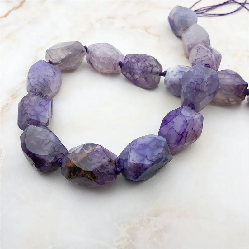 Polyhedron Purple Dragon Veins Agates Stone Beads