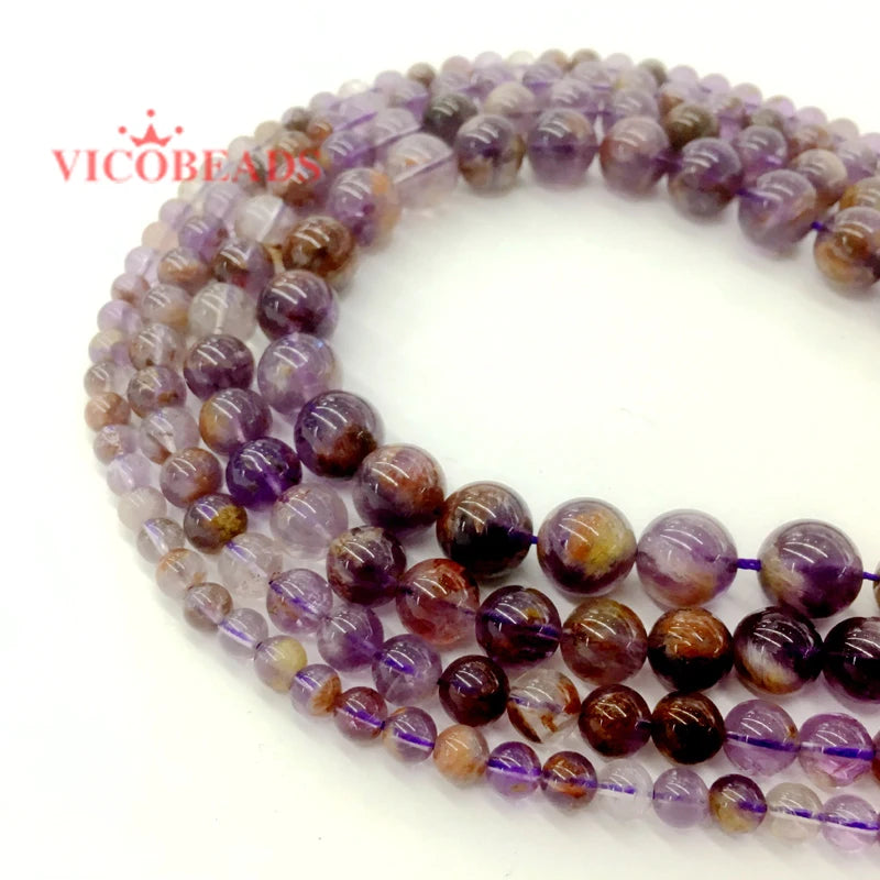 Purple Ghost Quartz Round Loose Beads 15in Strand for Jewelry Making