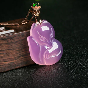 Natural Purple Agate Fox Pendant Necklace Hand-carved Lucky Amulet