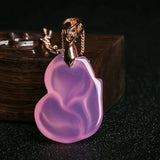 Natural Purple Agate Fox Pendant Necklace Hand-carved Lucky Amulet