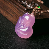 Natural Purple Agate Fox Pendant Necklace Hand-carved Lucky Amulet