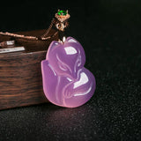 Natural Purple Agate Fox Pendant Necklace Hand-carved Lucky Amulet