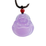 Natural Purple Agate Buddha Pendant Amulet Hand-Carved Luck