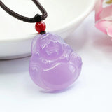 Natural Purple Agate Buddha Pendant Amulet Hand-Carved Luck