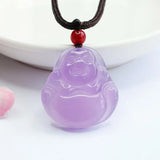 Natural Purple Agate Buddha Pendant Amulet Hand-Carved Luck