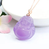 Natural Purple Agate Buddha Pendant Amulet Hand-Carved Luck