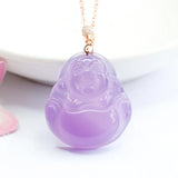 Natural Purple Agate Buddha Pendant Amulet Hand-Carved Luck