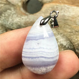 Natural Purple Agate Pendant Luck Healing Crystal Gift Stone Silver 25x15x8mm