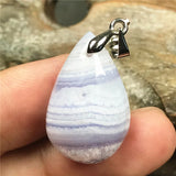 Natural Purple Agate Pendant Luck Healing Crystal Gift Stone Silver 25x15x8mm