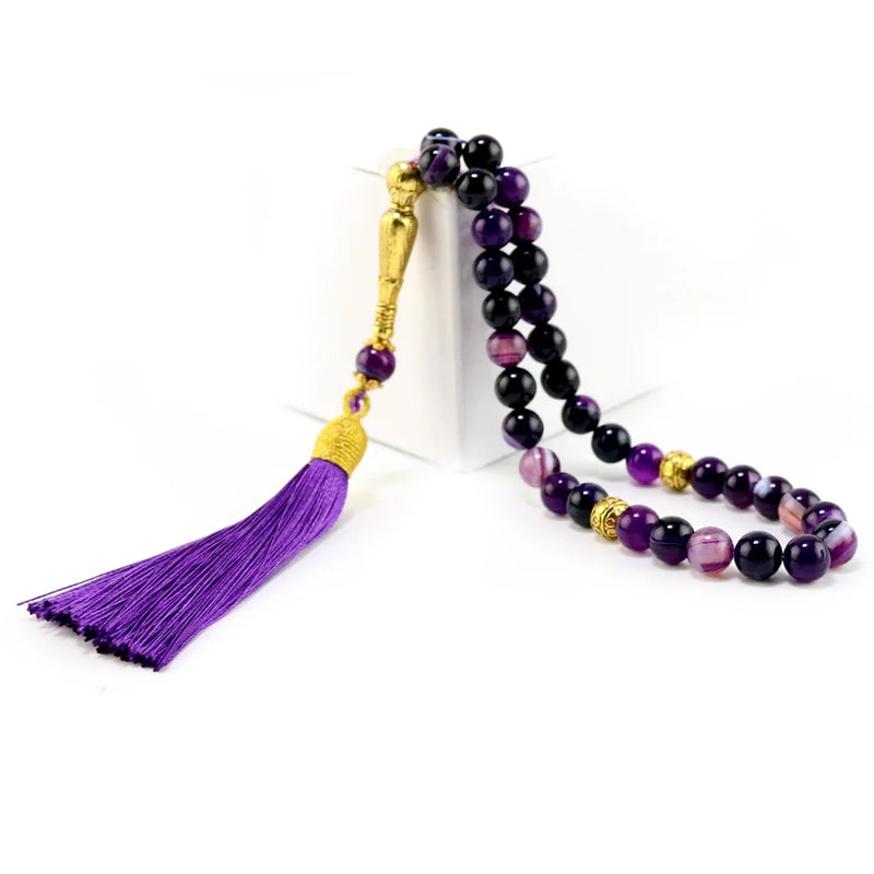 Natural Purple Agate Tasbih Muslim Stone Jewelry Bracelet Masbaha Gift