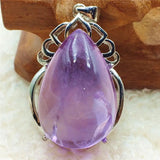 Natural Purple Amethyst Quartz Water Drop Pendant Necklace 925 Sterling Silver