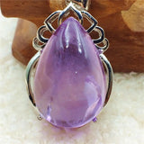 Natural Purple Amethyst Quartz Water Drop Pendant Necklace 925 Sterling Silver