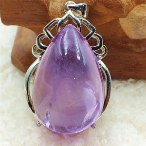 Natural Purple Amethyst Quartz Water Drop Pendant Necklace 925 Sterling Silver