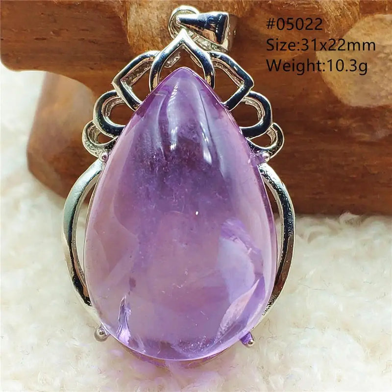 Natural Purple Amethyst Quartz Water Drop Pendant Necklace 925 Sterling Silver