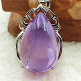 Natural Purple Amethyst Quartz Water Drop Pendant Necklace 925 Sterling Silver