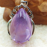 Natural Purple Amethyst Quartz Water Drop Pendant Necklace 925 Sterling Silver