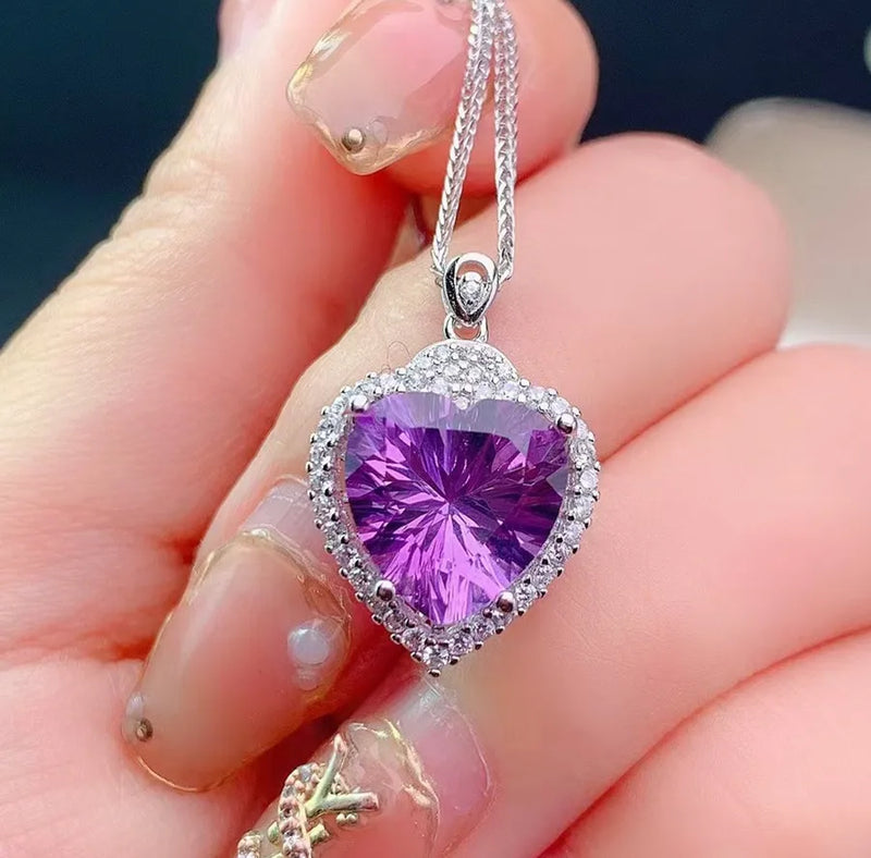 Amethyst Quartz Brazil Heart Pendant Silver 10x10mm