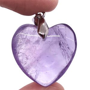 Amethyst Quartz Pendant Jewelry For Women Love Gift Silver 25x10mm Heart Beads