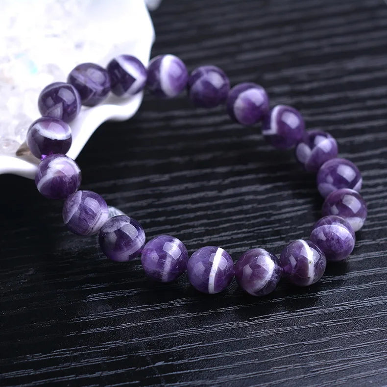 Amethyst Quartz Round Beads Bracelet Crystal Women Men Jewelry 8-12mm AAAAA