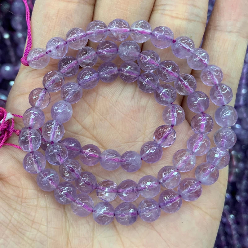 Natural Purple Amethyst Stone Beads 15'' Round DIY Loose Beads Jewelry Making